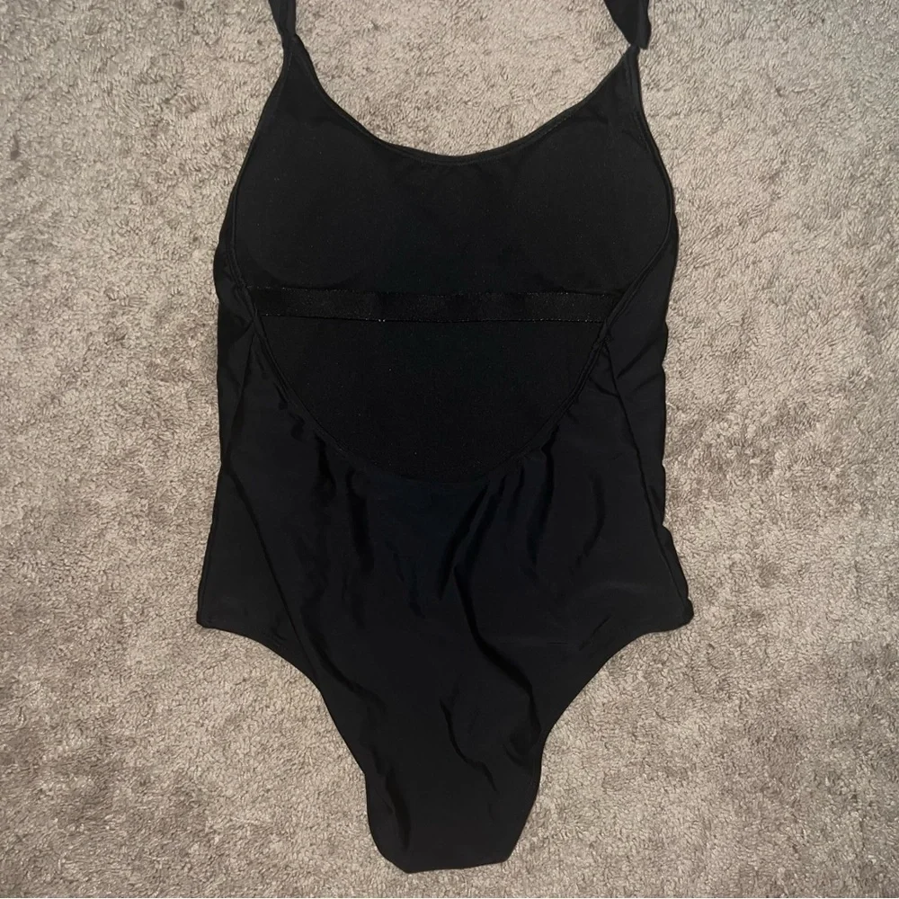 Black Ruffled Strap One Piece Cheeky Swimsuit Size Large